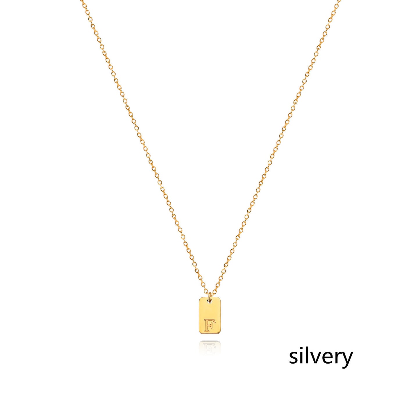 Collier en acier inoxydable avec pendentif étiquette simple à 26 lettres.