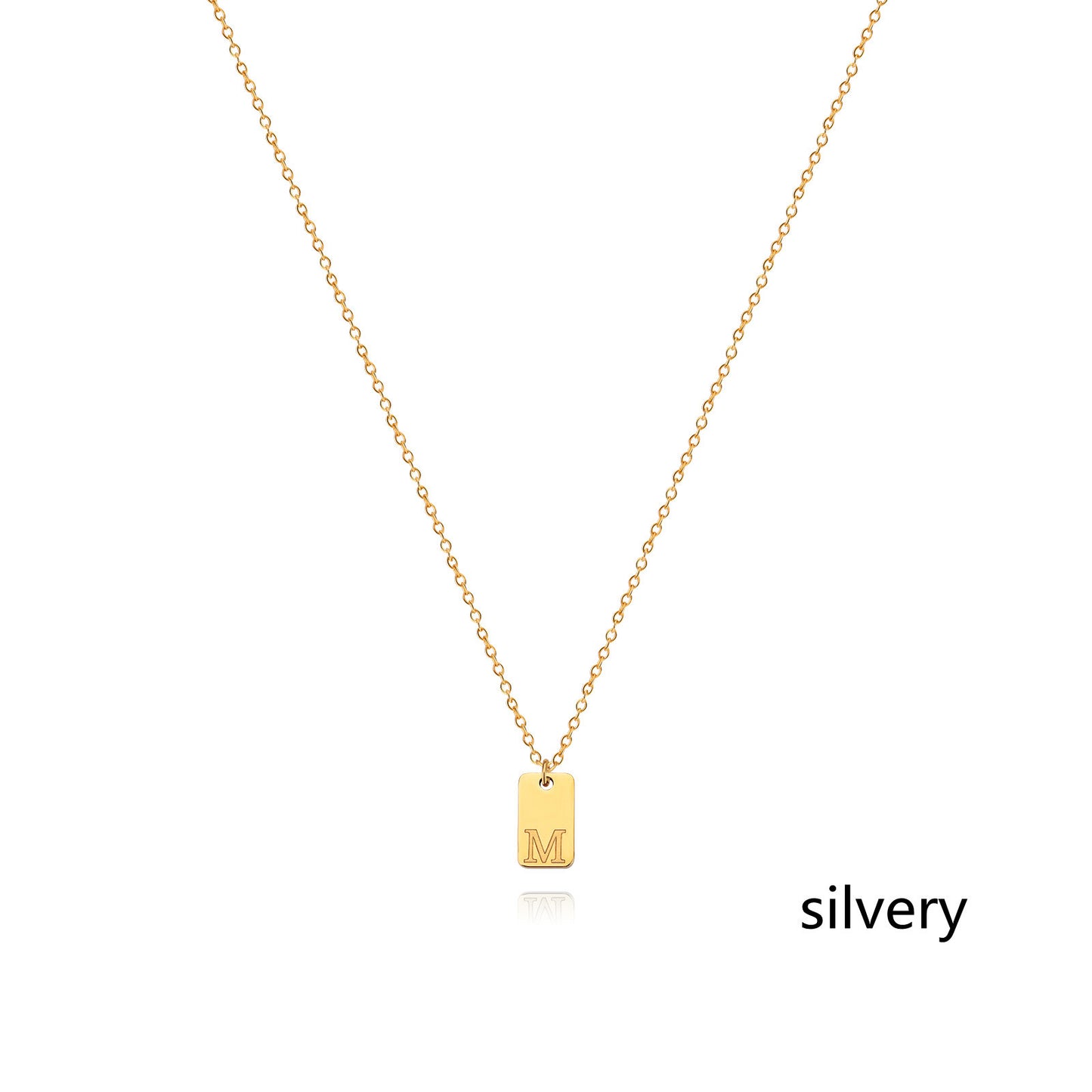 Collier en acier inoxydable avec pendentif étiquette simple à 26 lettres.