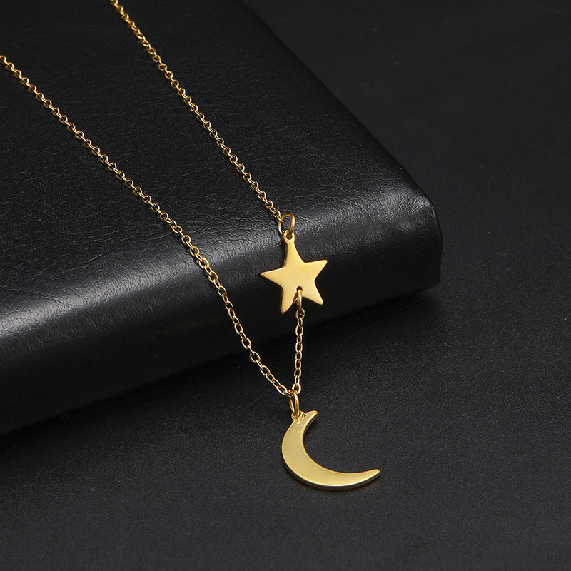 Collier acier inoxydable avec pendentif Lune et Etoile