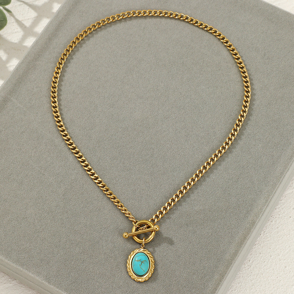 Collier en acier inoxydable avec pierre naturelle turquoise