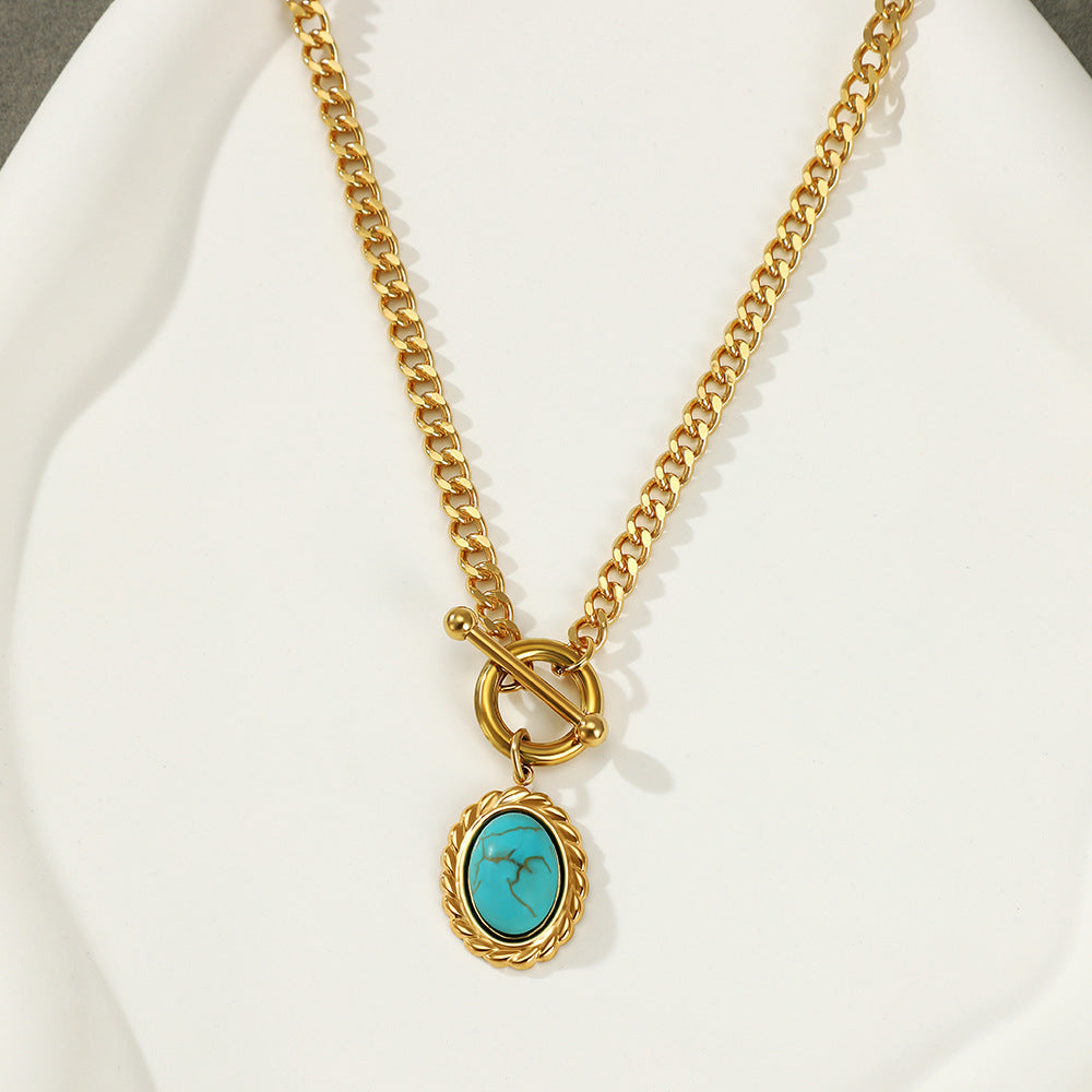 Collier en acier inoxydable avec pierre naturelle turquoise