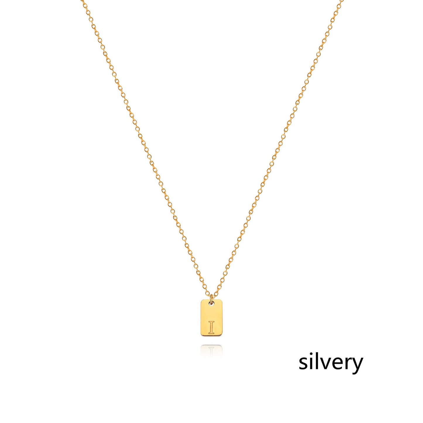 Collier en acier inoxydable avec pendentif étiquette simple à 26 lettres.
