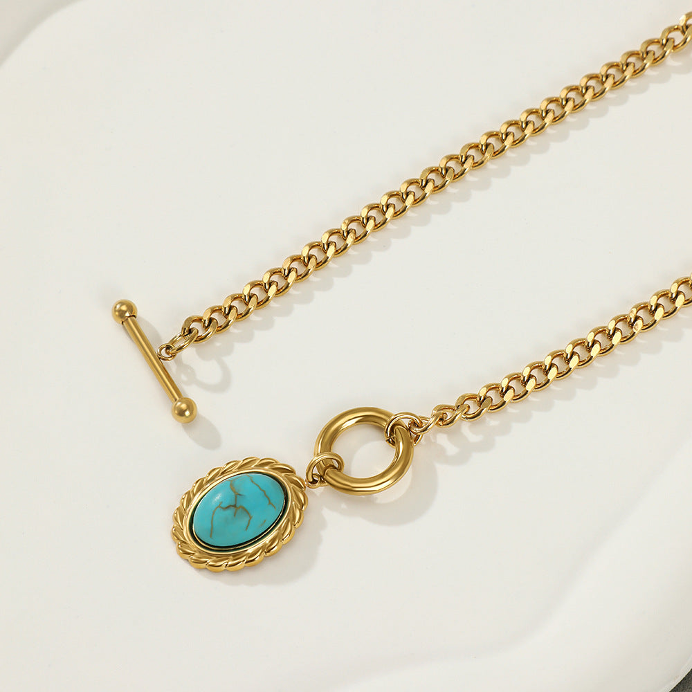 Collier en acier inoxydable avec pierre naturelle turquoise