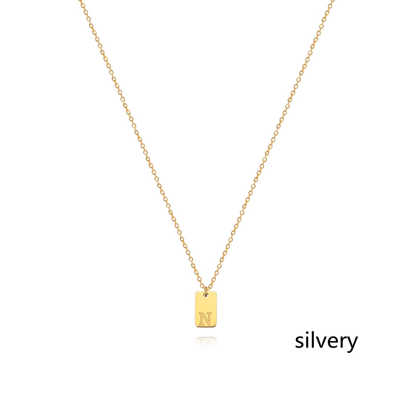 Collier en acier inoxydable avec pendentif étiquette simple à 26 lettres.