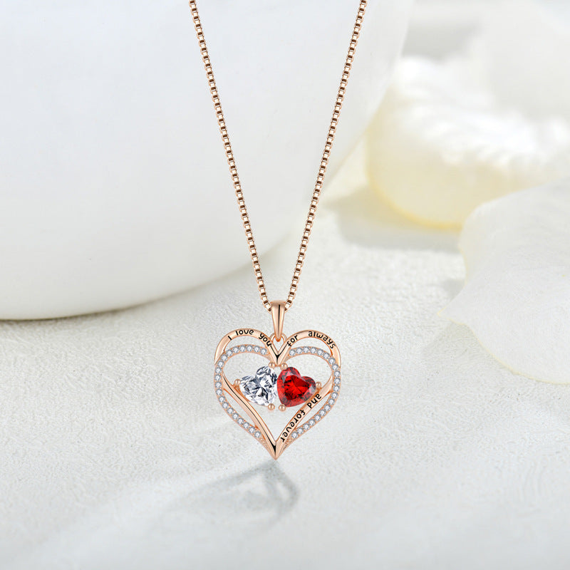 Collier en argent Double Cœur en Argent avec Strass