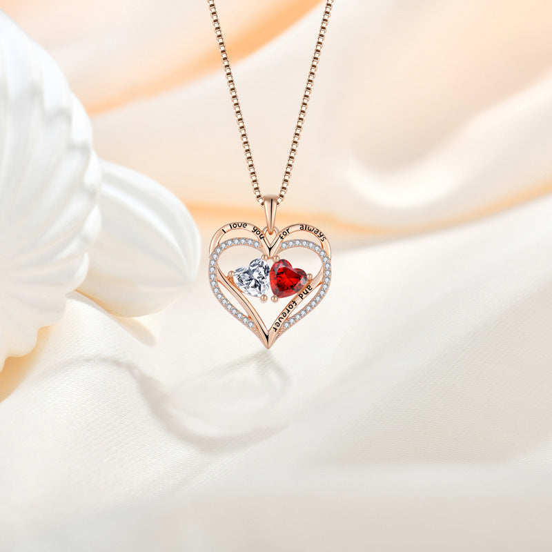 Collier en argent Double Cœur en Argent avec Strass