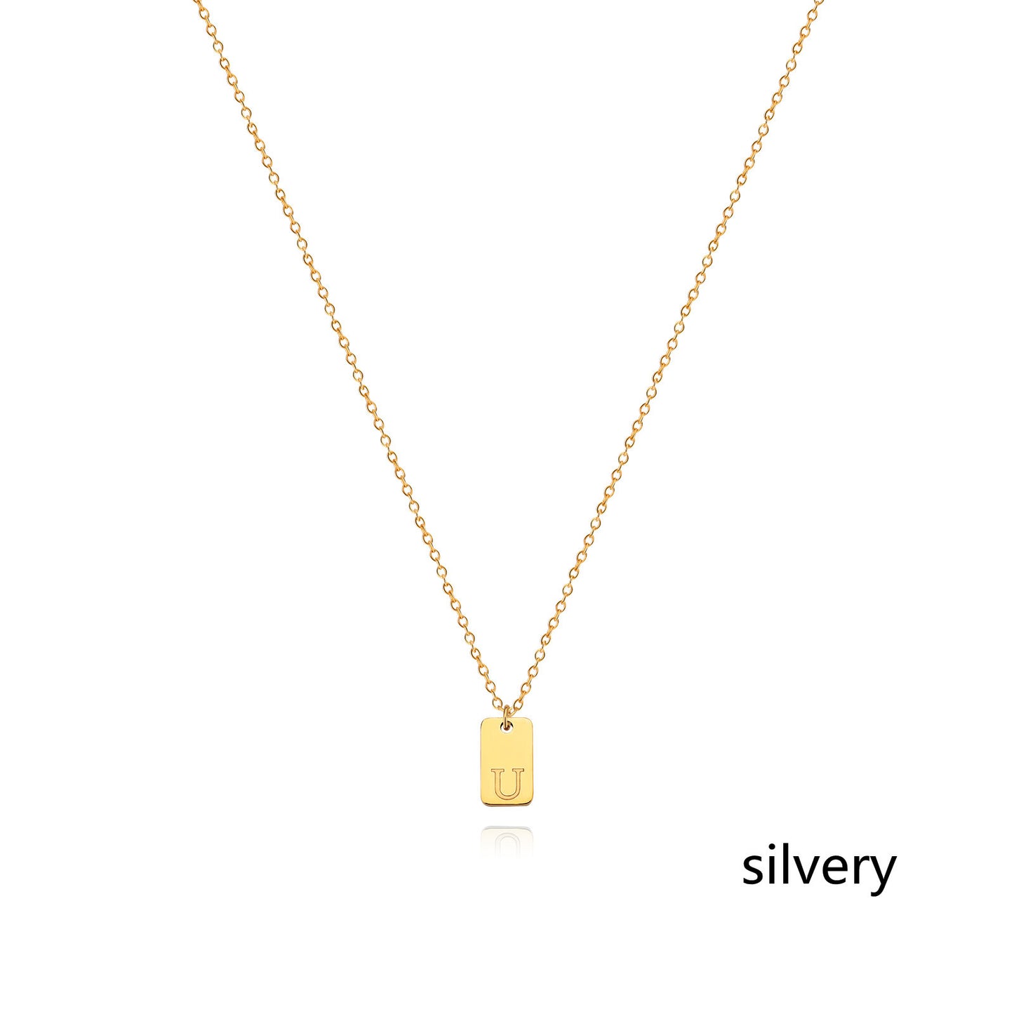 Collier en acier inoxydable avec pendentif étiquette simple à 26 lettres.