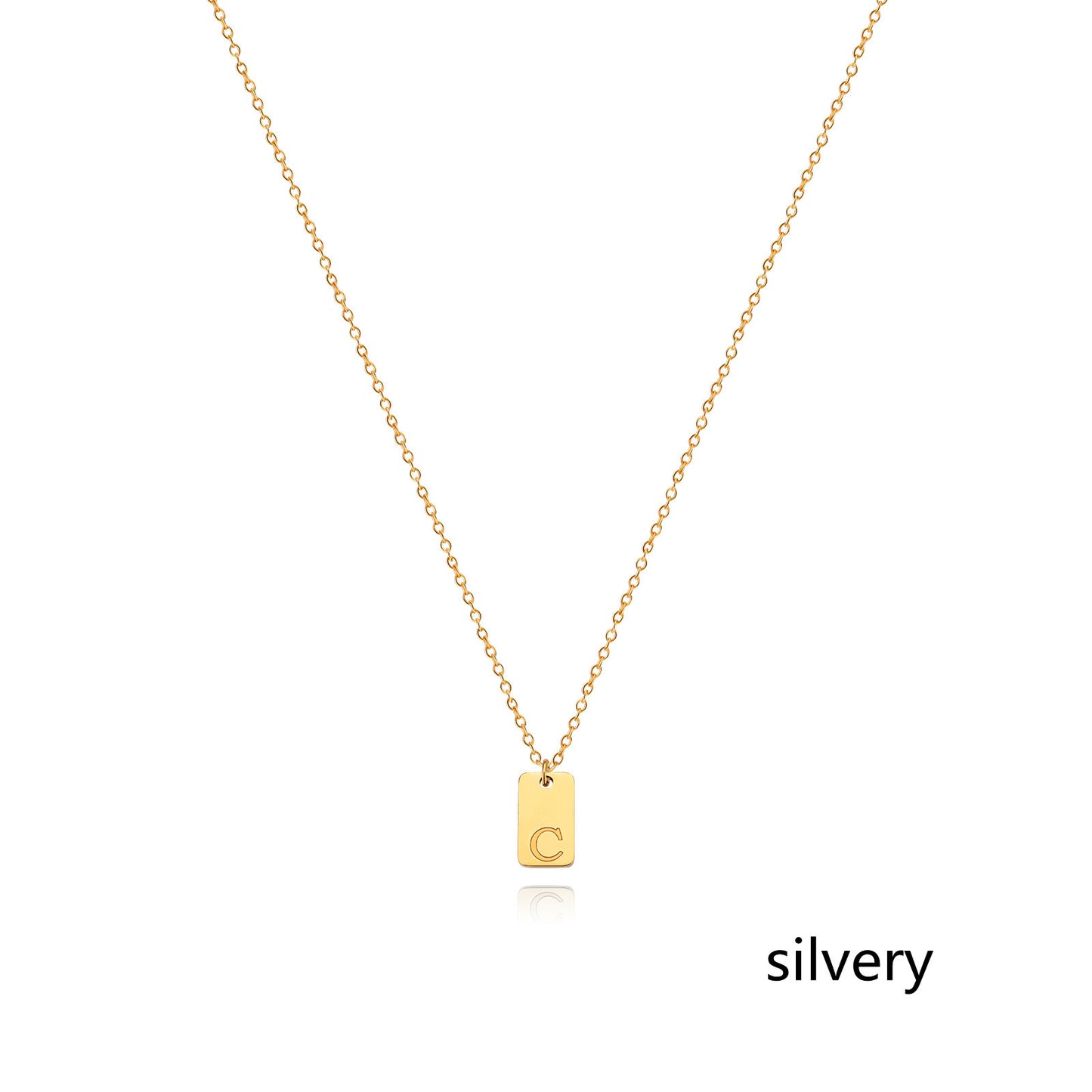 Collier en acier inoxydable avec pendentif étiquette simple à 26 lettres.