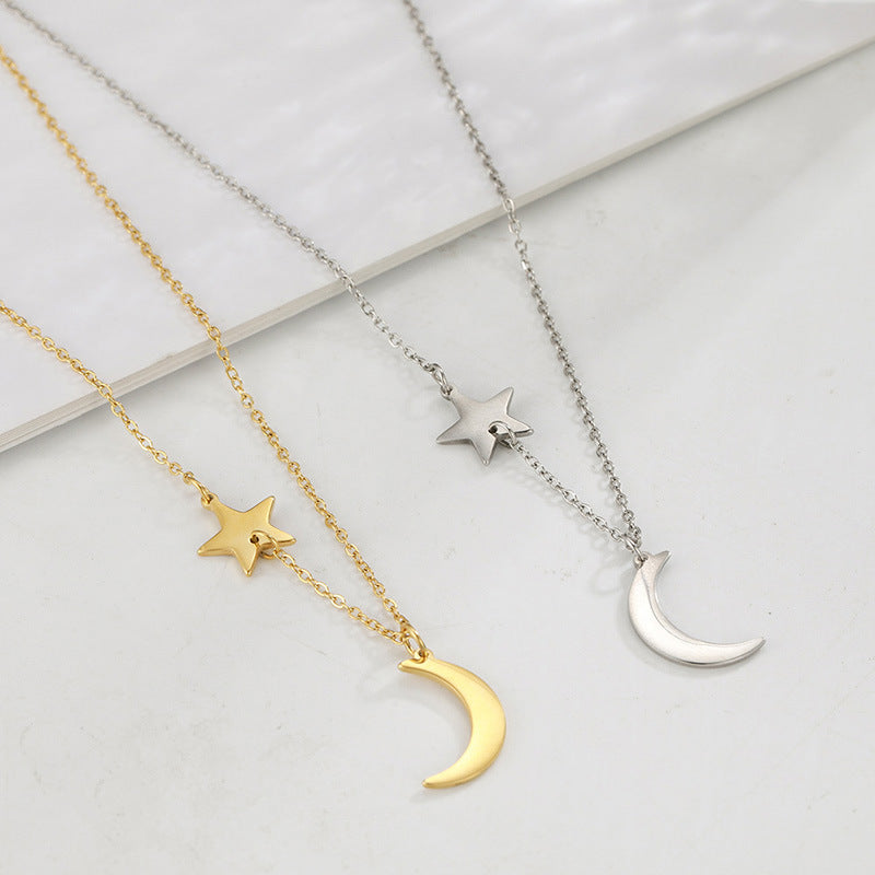 Collier acier inoxydable avec pendentif Lune et Etoile