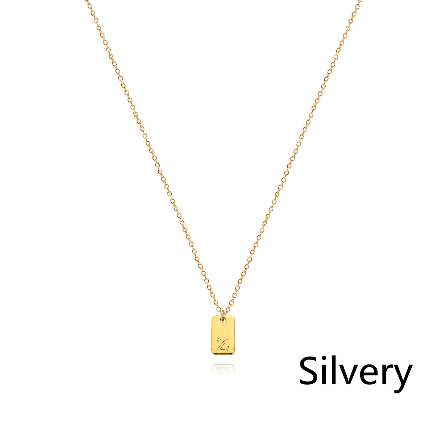 Collier en acier inoxydable avec pendentif étiquette simple à 26 lettres.