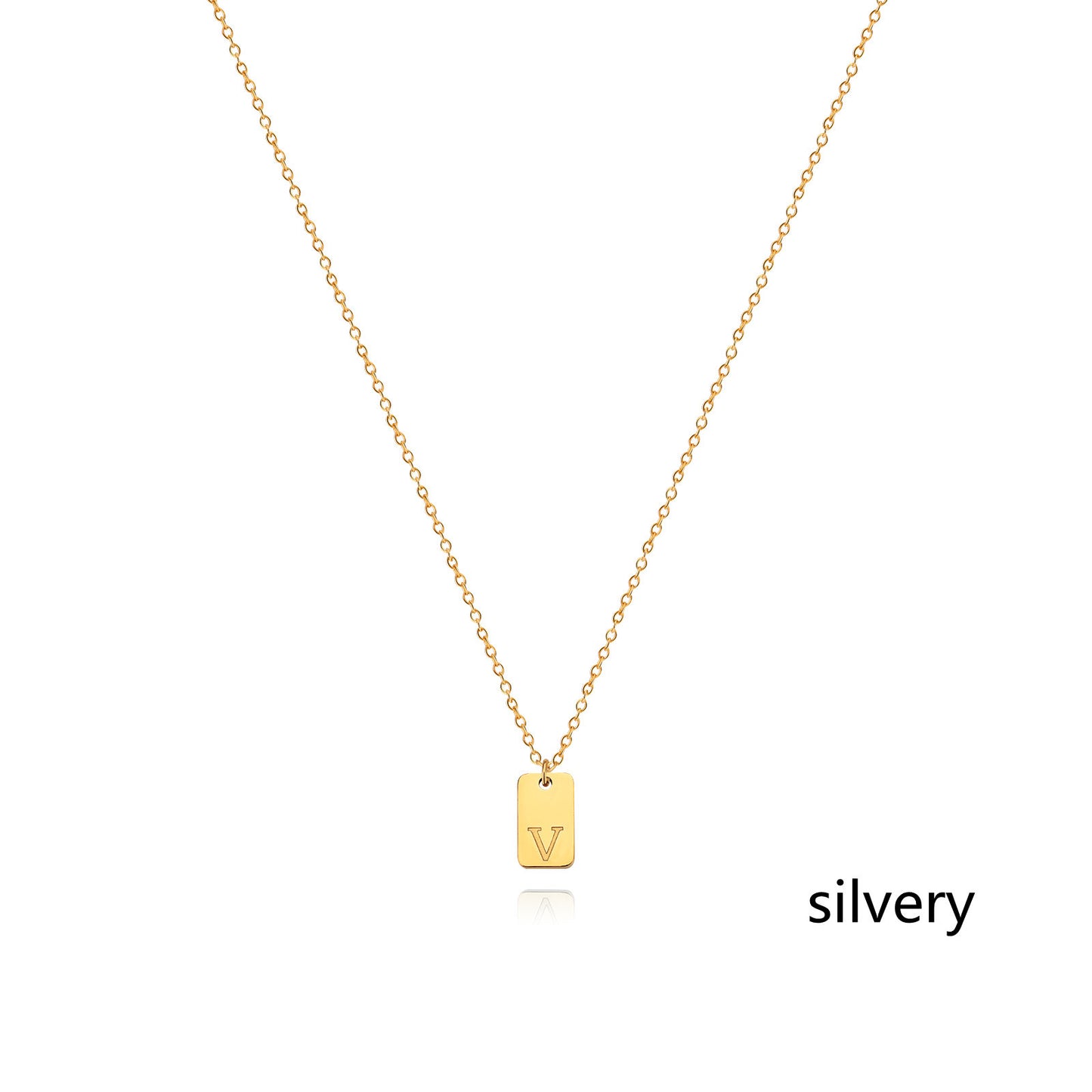 Collier en acier inoxydable avec pendentif étiquette simple à 26 lettres.