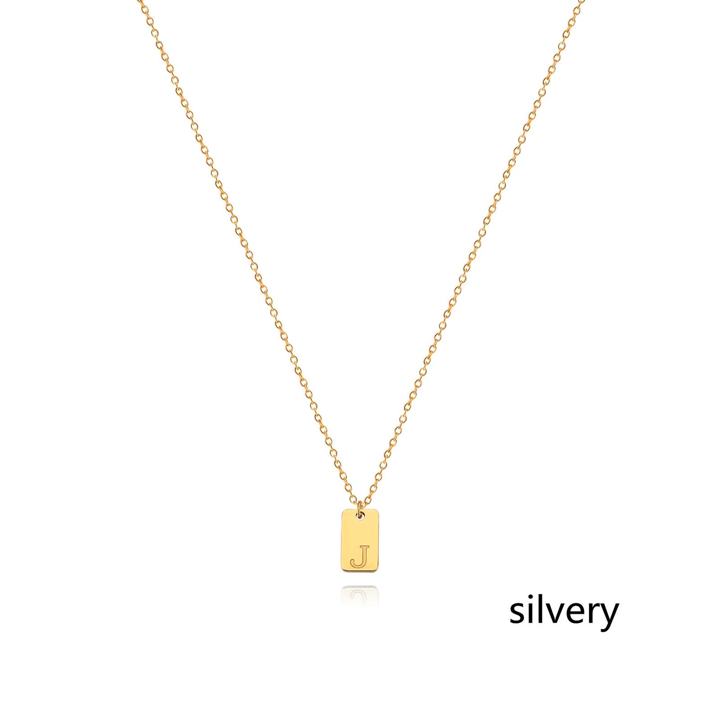 Collier en acier inoxydable avec pendentif étiquette simple à 26 lettres.