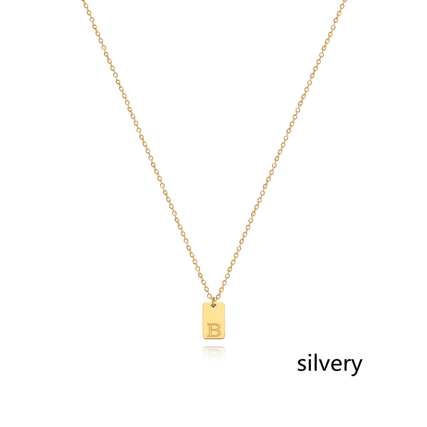 Collier en acier inoxydable avec pendentif étiquette simple à 26 lettres.