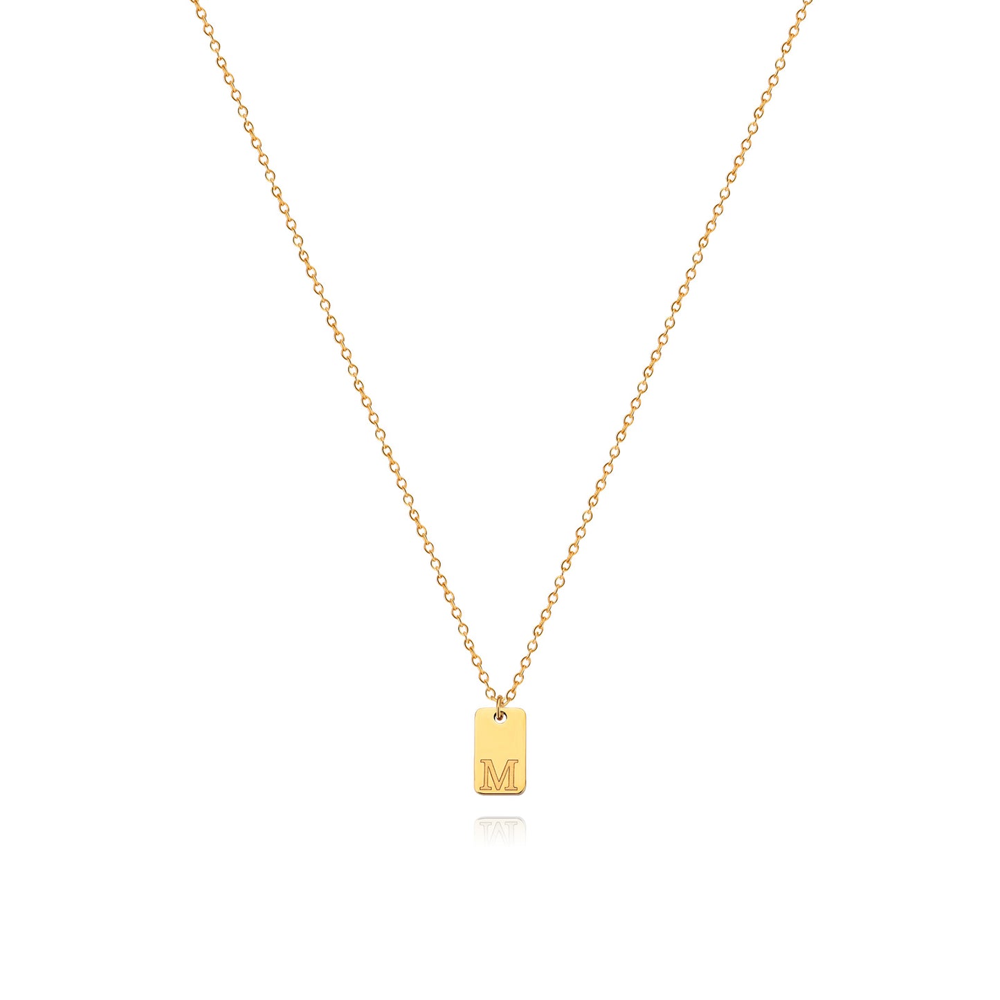 Collier en acier inoxydable avec pendentif étiquette simple à 26 lettres.