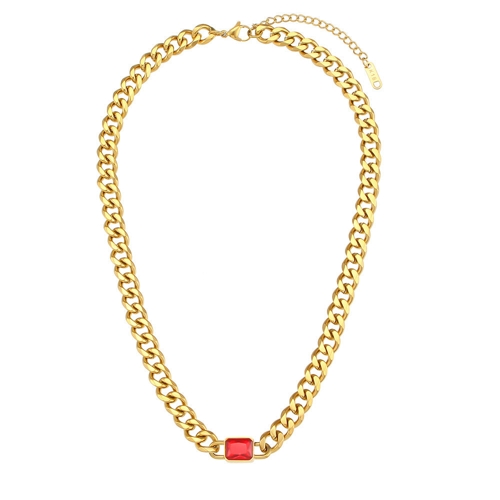Collier Vintage en Acier Inoxydable avec Pendentif Carré en Zircon