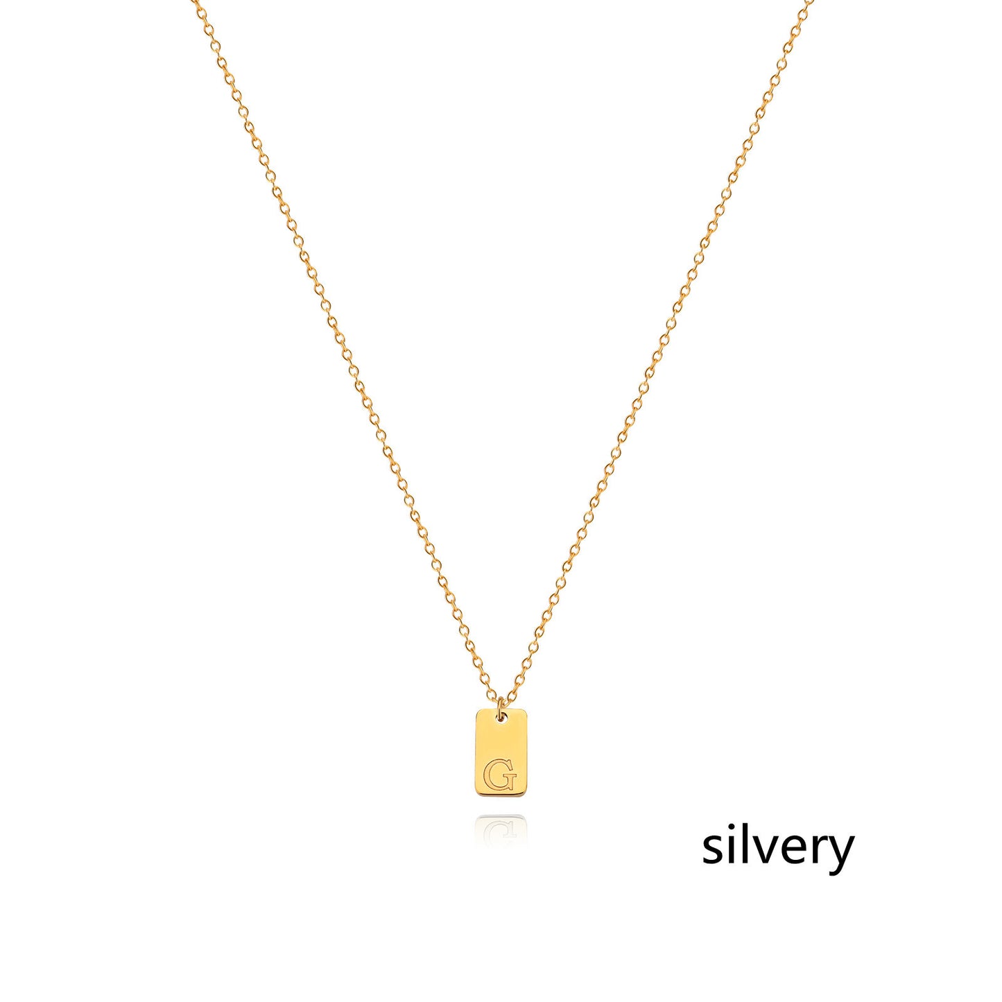 Collier en acier inoxydable avec pendentif étiquette simple à 26 lettres.