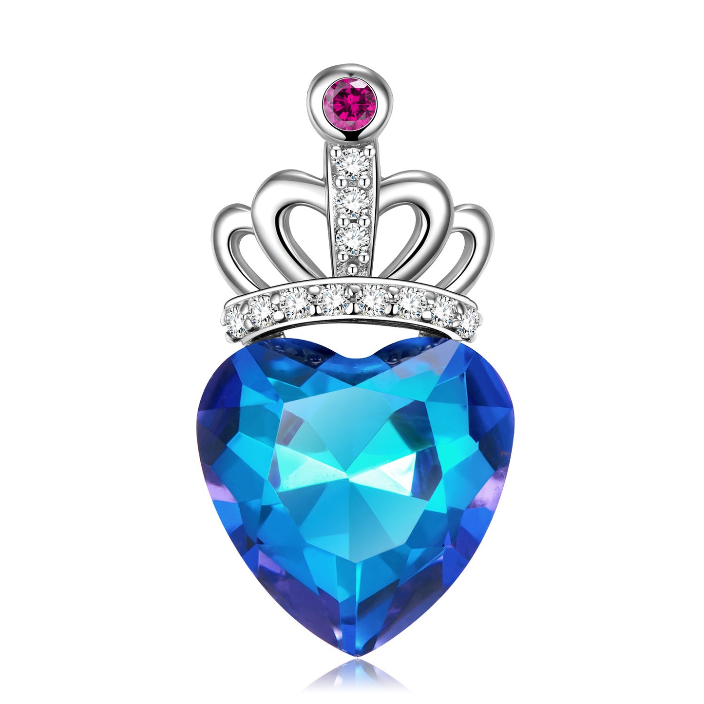 Collier en Argent Couronne Cœur Pêche Bleue