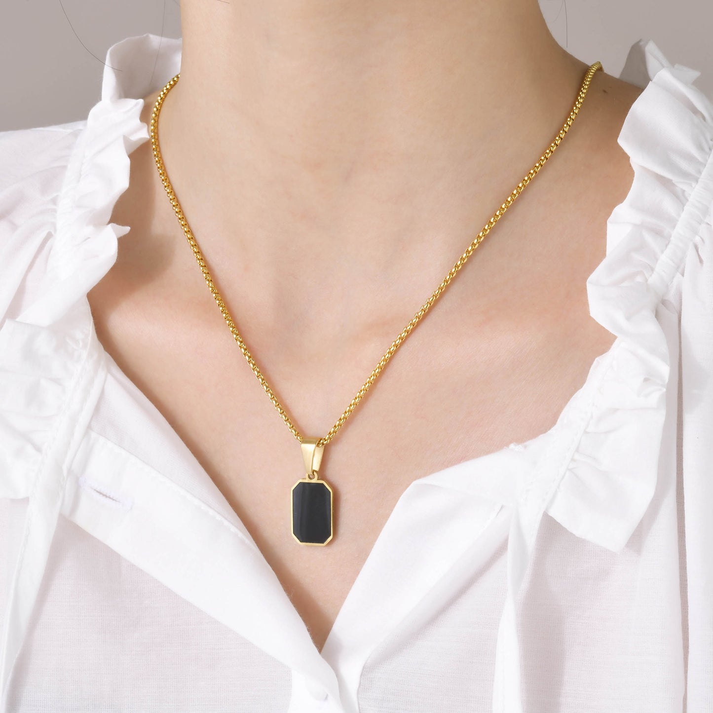 Collier en acier inoxydable, pendentif époxy