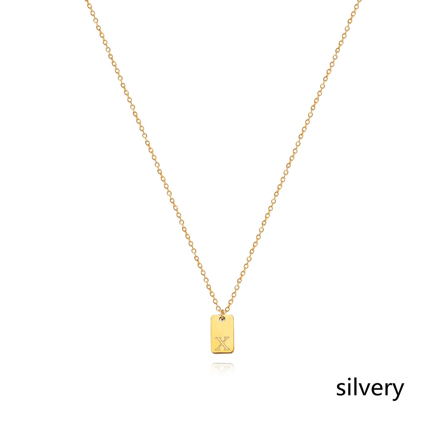 Collier en acier inoxydable avec pendentif étiquette simple à 26 lettres.