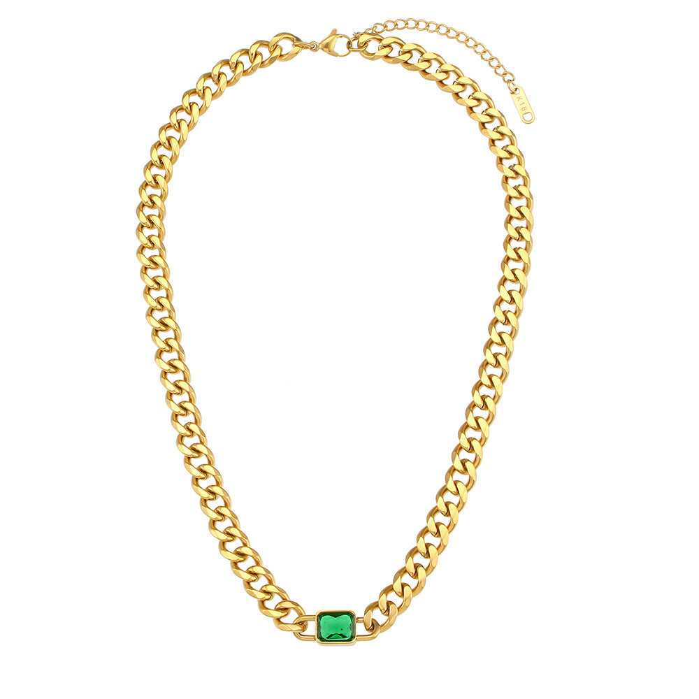 Collier Vintage en Acier Inoxydable avec Pendentif Carré en Zircon
