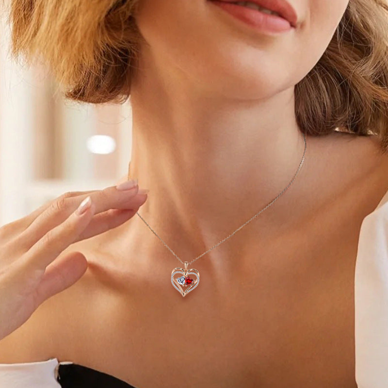 Collier en argent Double Cœur en Argent avec Strass