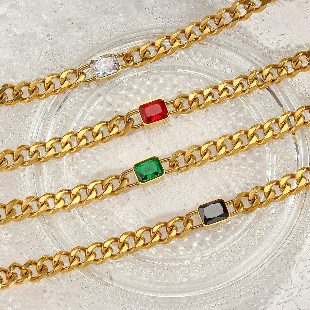 Collier Vintage en Acier Inoxydable avec Pendentif Carré en Zircon