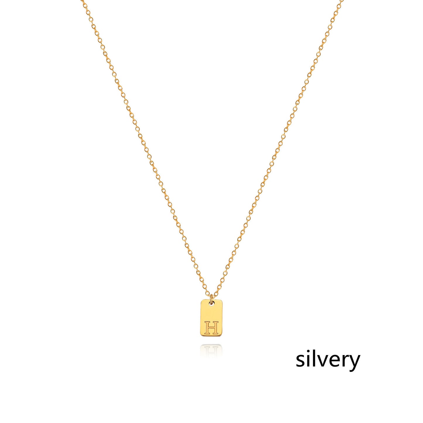 Collier en acier inoxydable avec pendentif étiquette simple à 26 lettres.
