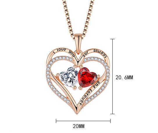 Collier en argent Double Cœur en Argent avec Strass