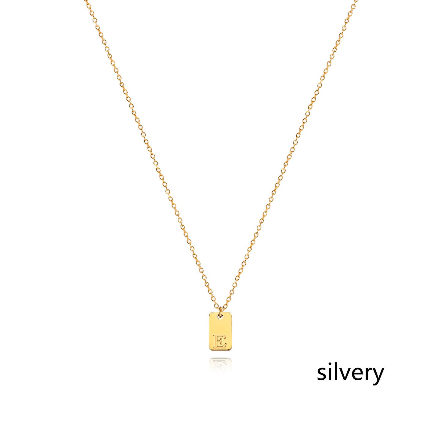 Collier en acier inoxydable avec pendentif étiquette simple à 26 lettres.