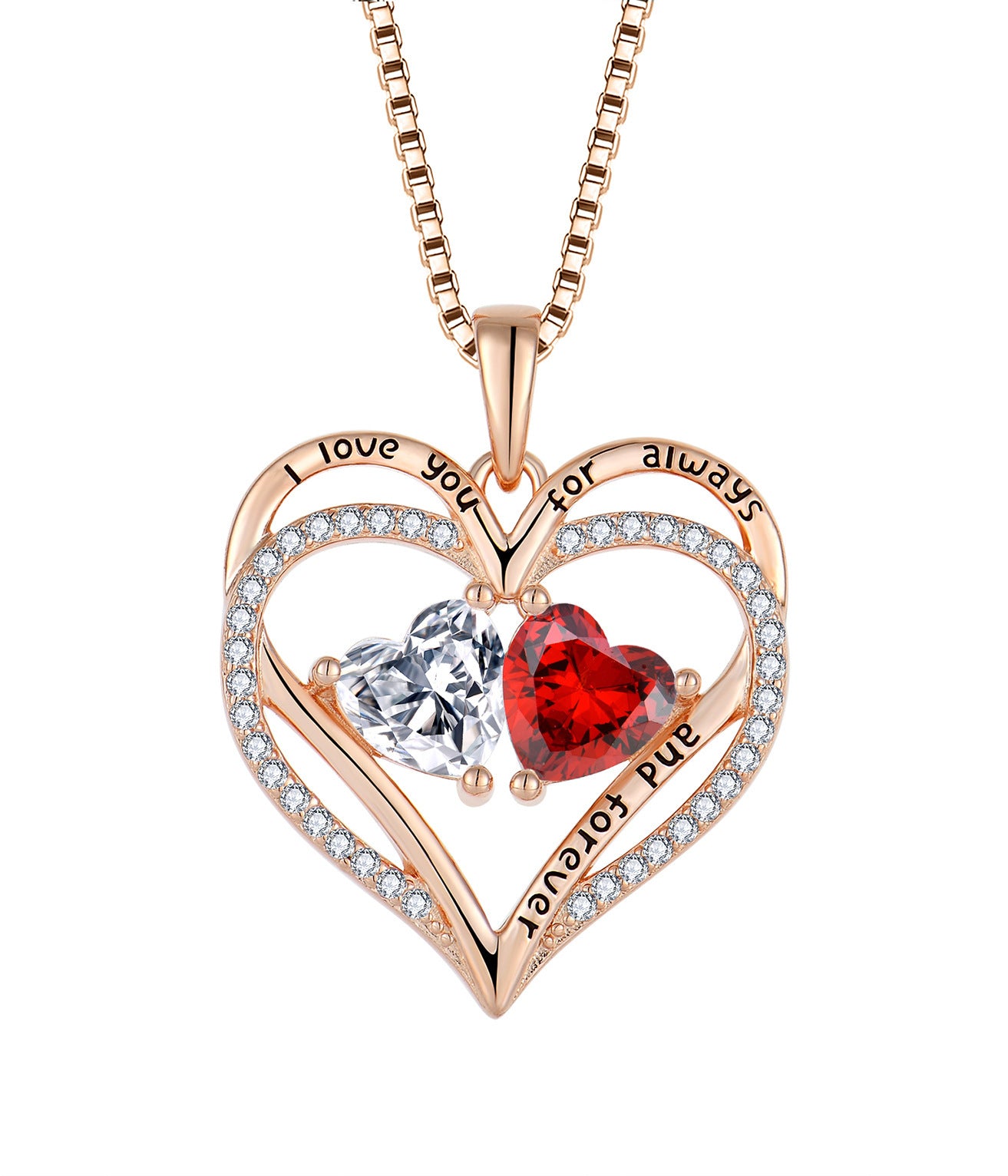 Collier en argent Double Cœur en Argent avec Strass