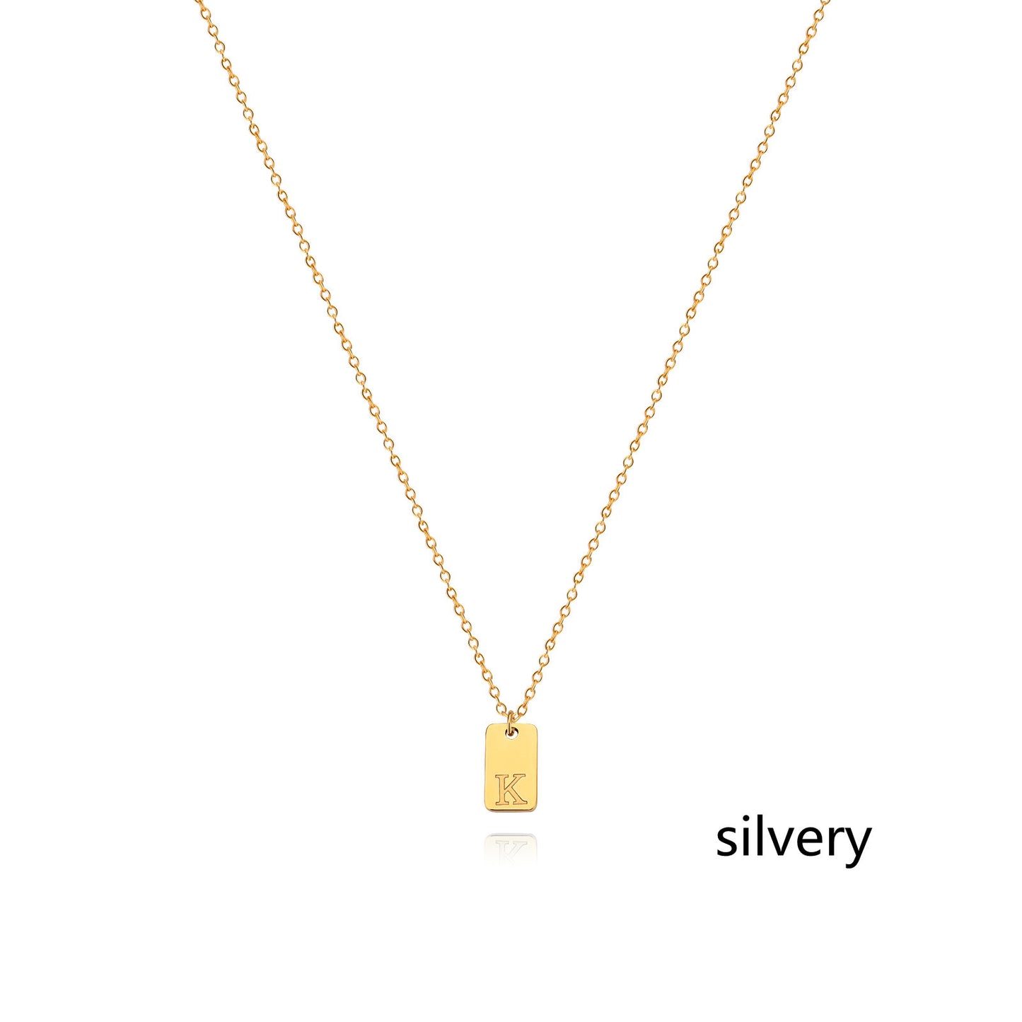 Collier en acier inoxydable avec pendentif étiquette simple à 26 lettres.