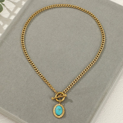 Collier en acier inoxydable avec pierre naturelle turquoise