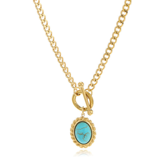 Collier en acier inoxydable avec pierre naturelle turquoise