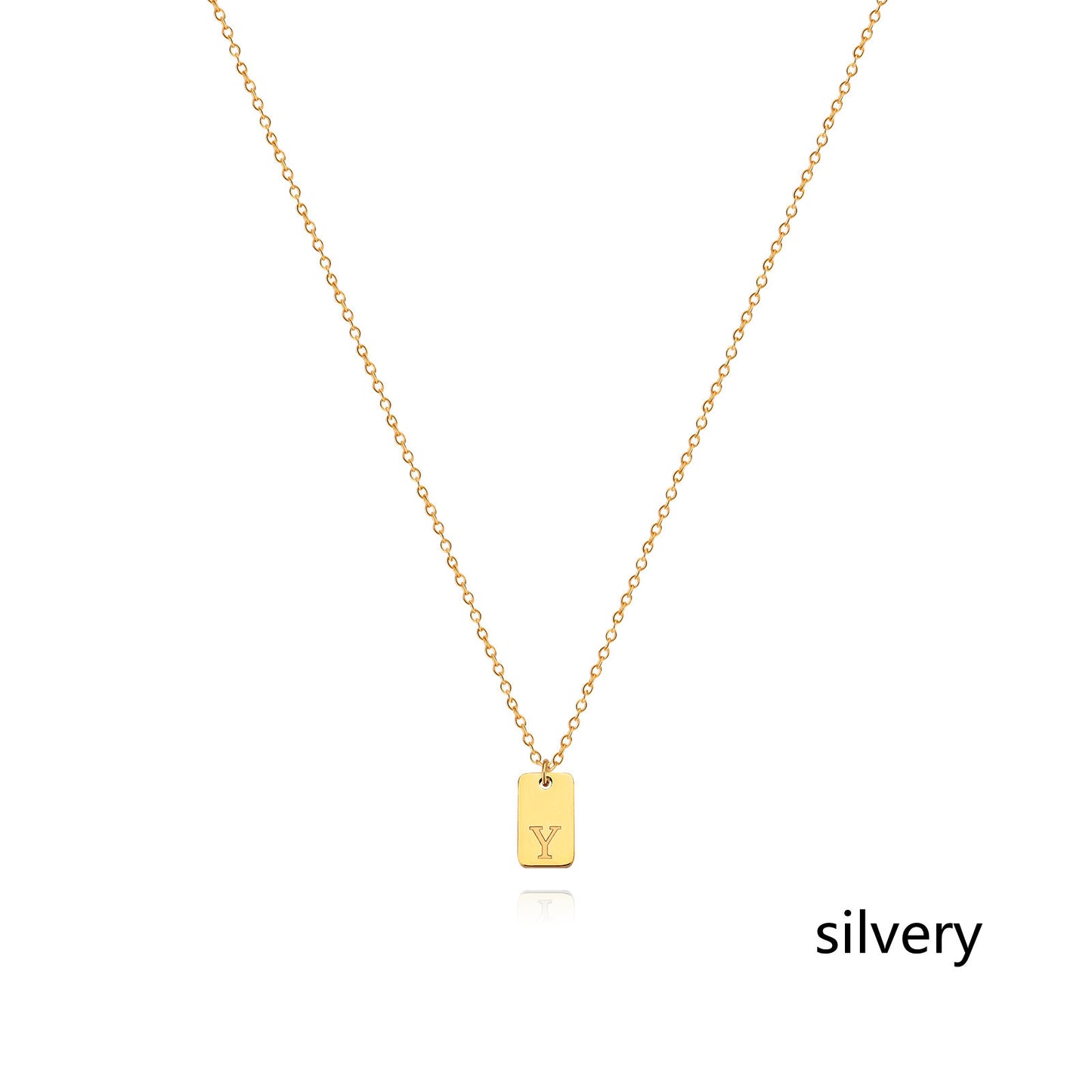 Collier en acier inoxydable avec pendentif étiquette simple à 26 lettres.