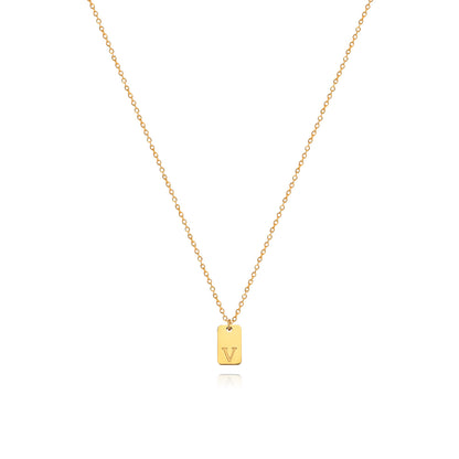 Collier en acier inoxydable avec pendentif étiquette simple à 26 lettres.