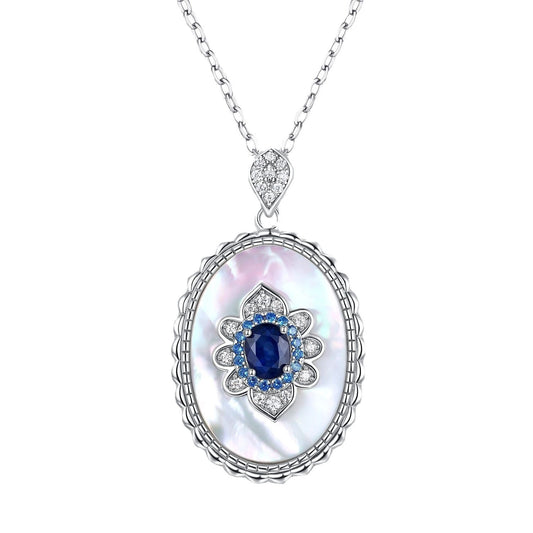 Collier en Argent avec Pendentif Ovale Incrusté de Saphir Naturel