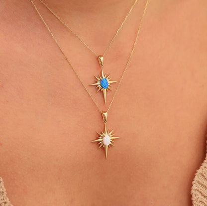 Collier En Acier Inoxydable, Pendentif Etoile Avec Gemme Naturelle