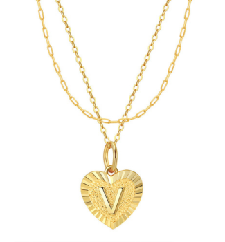 Collier cœur superposé avec initiale en argent