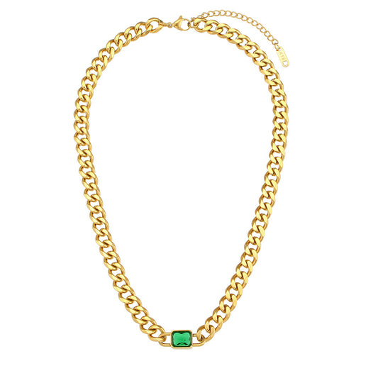 Collier Vintage en Acier Inoxydable avec Pendentif Carré en Zircon
