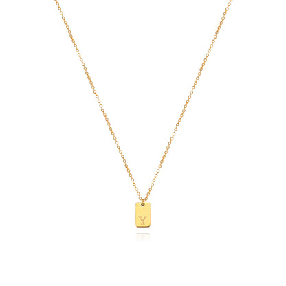 Collier en acier inoxydable avec pendentif étiquette simple à 26 lettres.
