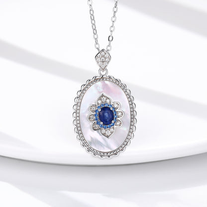 Collier en Argent avec Pendentif Ovale Incrusté de Saphir Naturel
