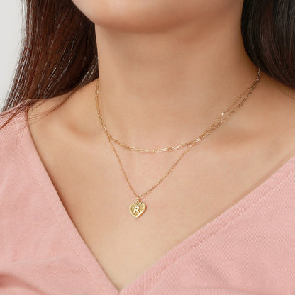 Collier cœur superposé avec initiale en argent