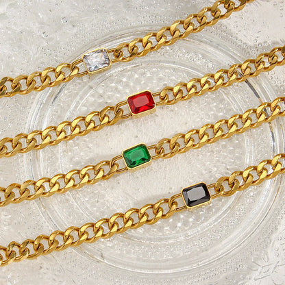 Collier Vintage en Acier Inoxydable avec Pendentif Carré en Zircon
