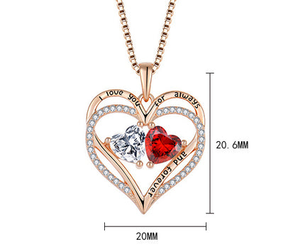 Collier en argent Double Cœur en Argent avec Strass
