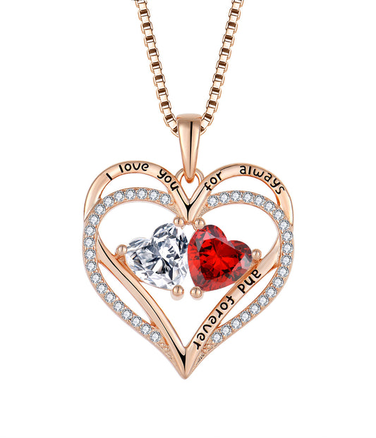 Collier en argent Double Cœur en Argent avec Strass